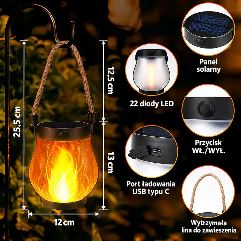 Solarna lampa 🔥 Realistyczny efekt tańczącego płomienia